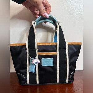 Coach Hampton VINTAGE Black and Tan small Tote with Blue Accents